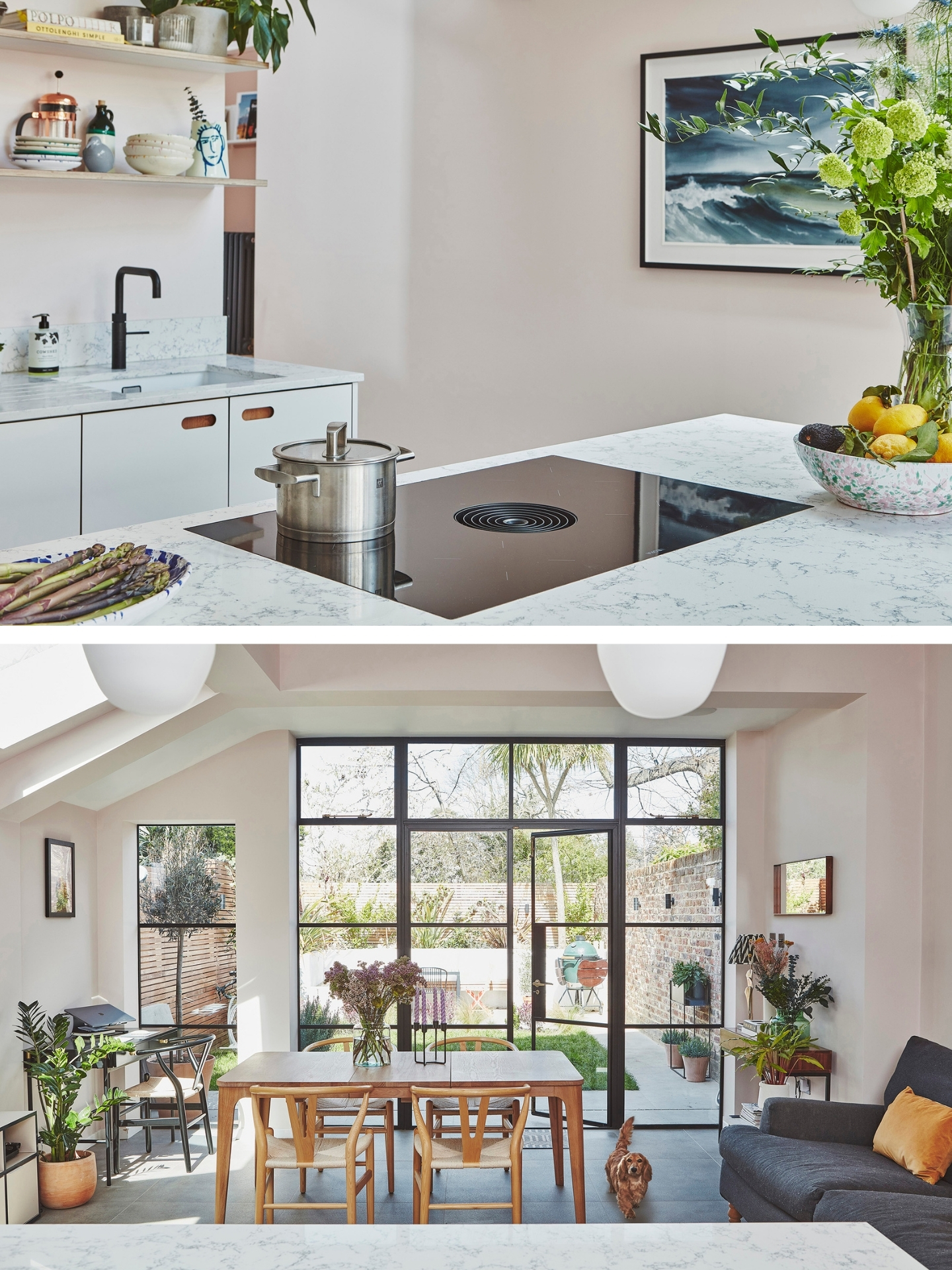 Wood island and white cabinetry kitchen inspiration in Wandsworth.