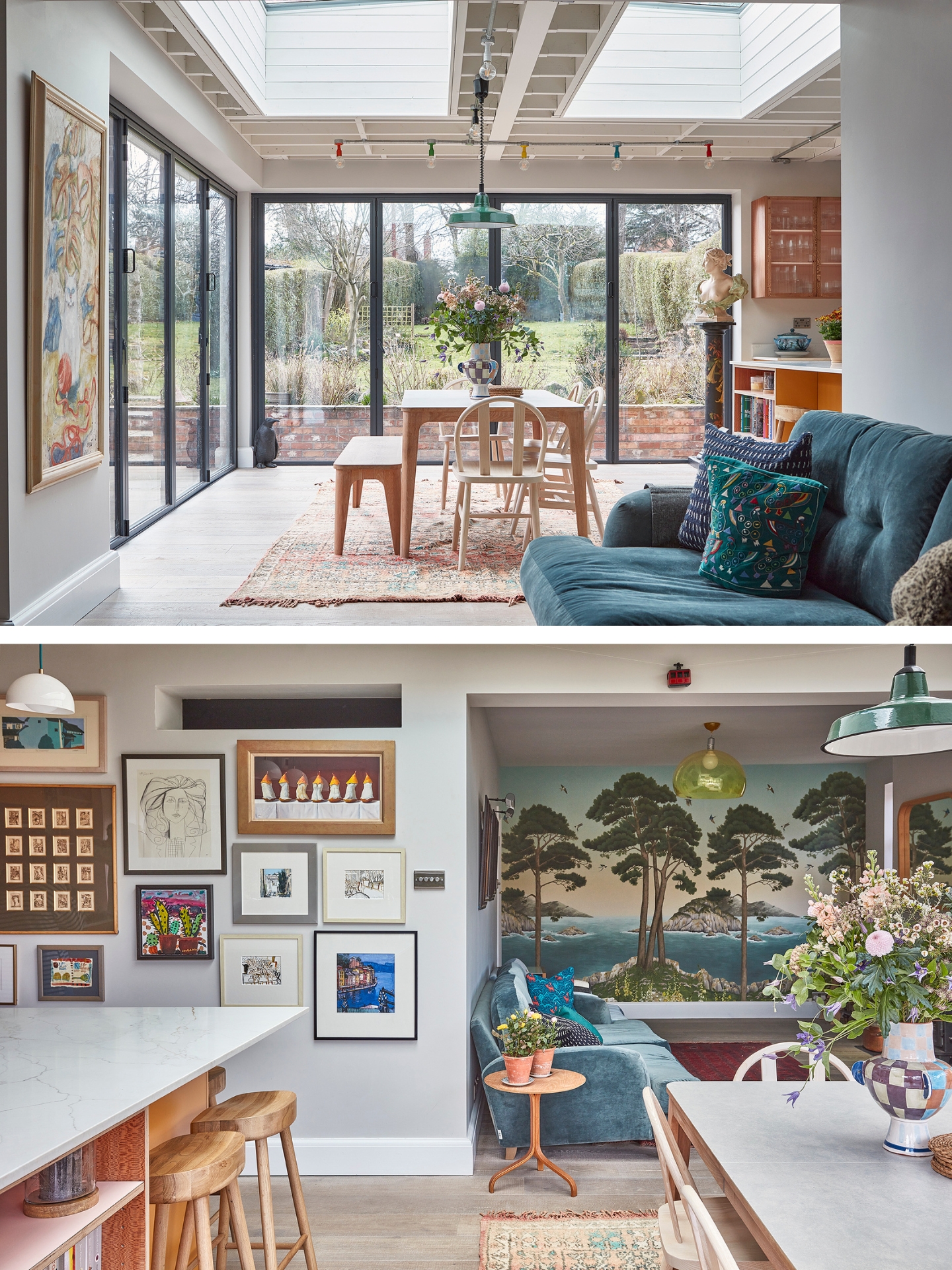 Family kitchen in Birmingham with a colourful palette including warm woods.
