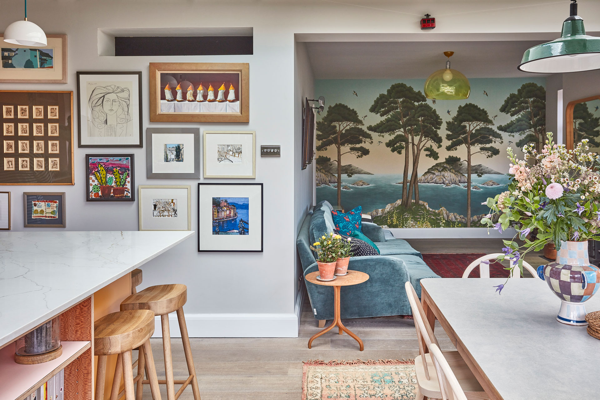 Family kitchen in Birmingham with a colourful palette including warm woods.