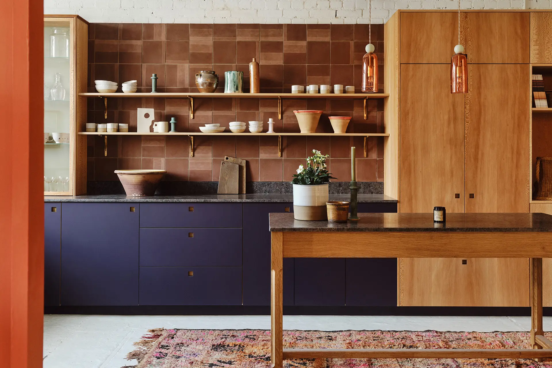 Wood and Aubergine Colour Kitchen by Pluck