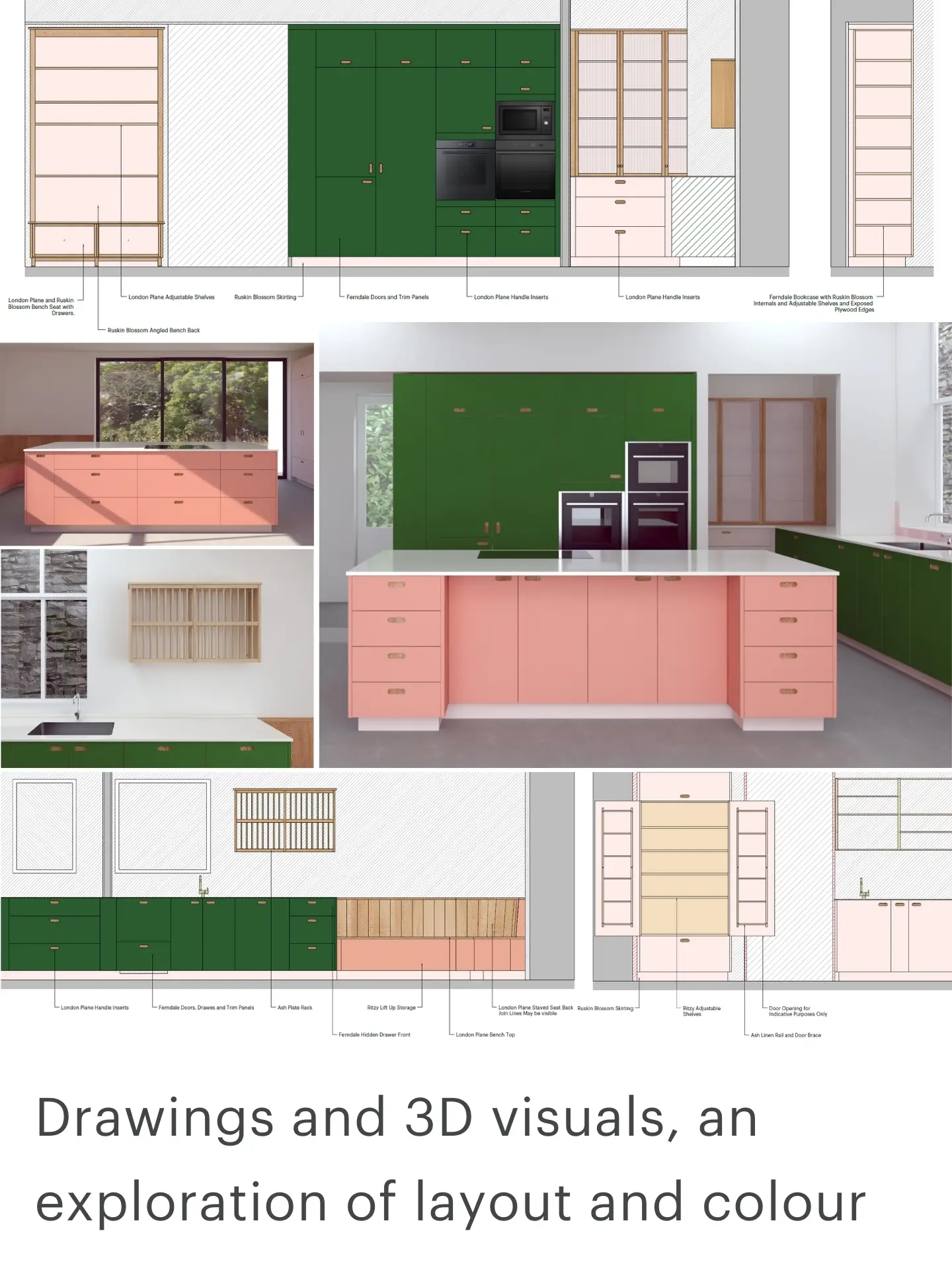 Technical drawings of a Pluck Kitchen