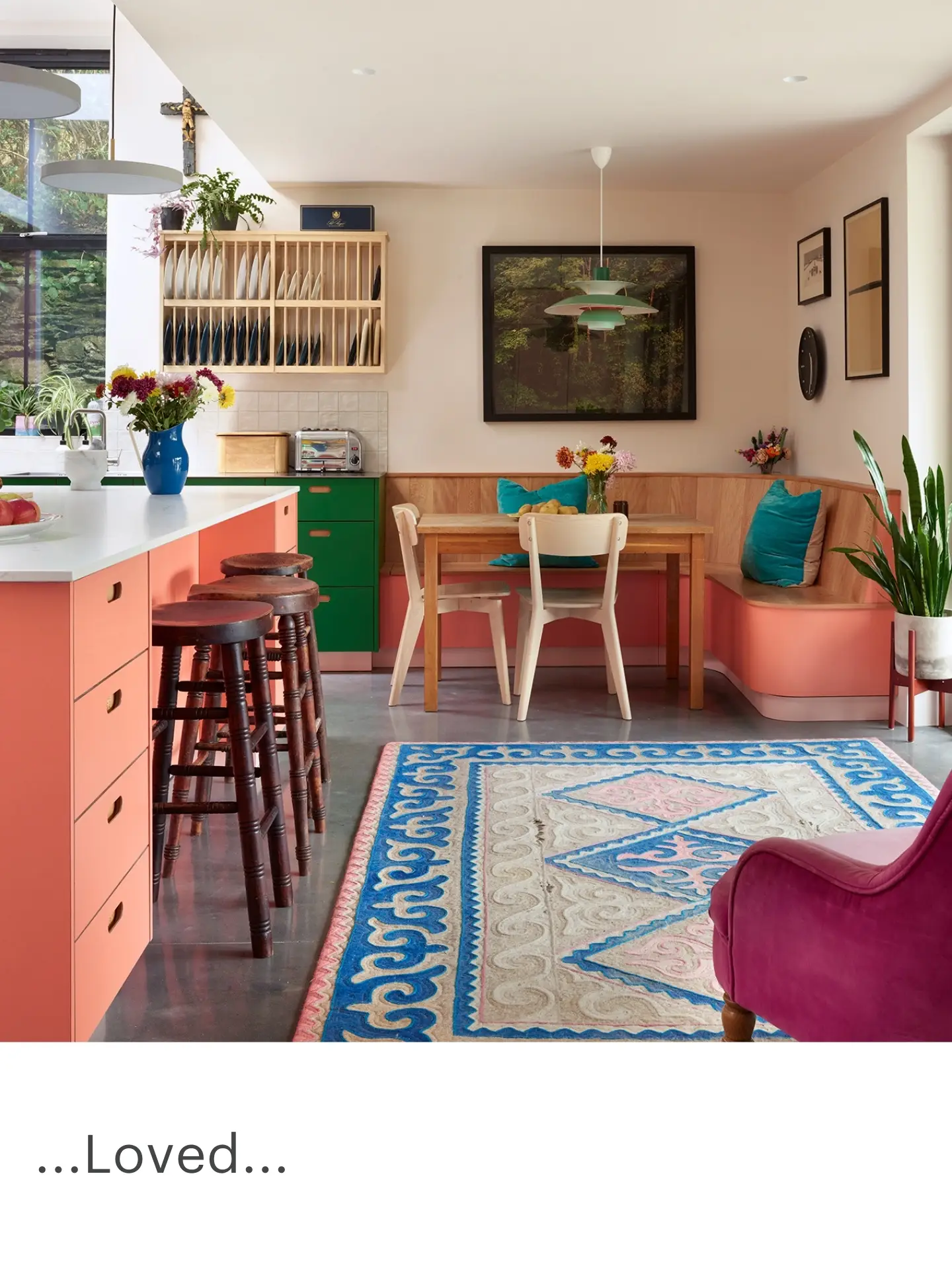 Pink and Green Family Kitchen by Pluck