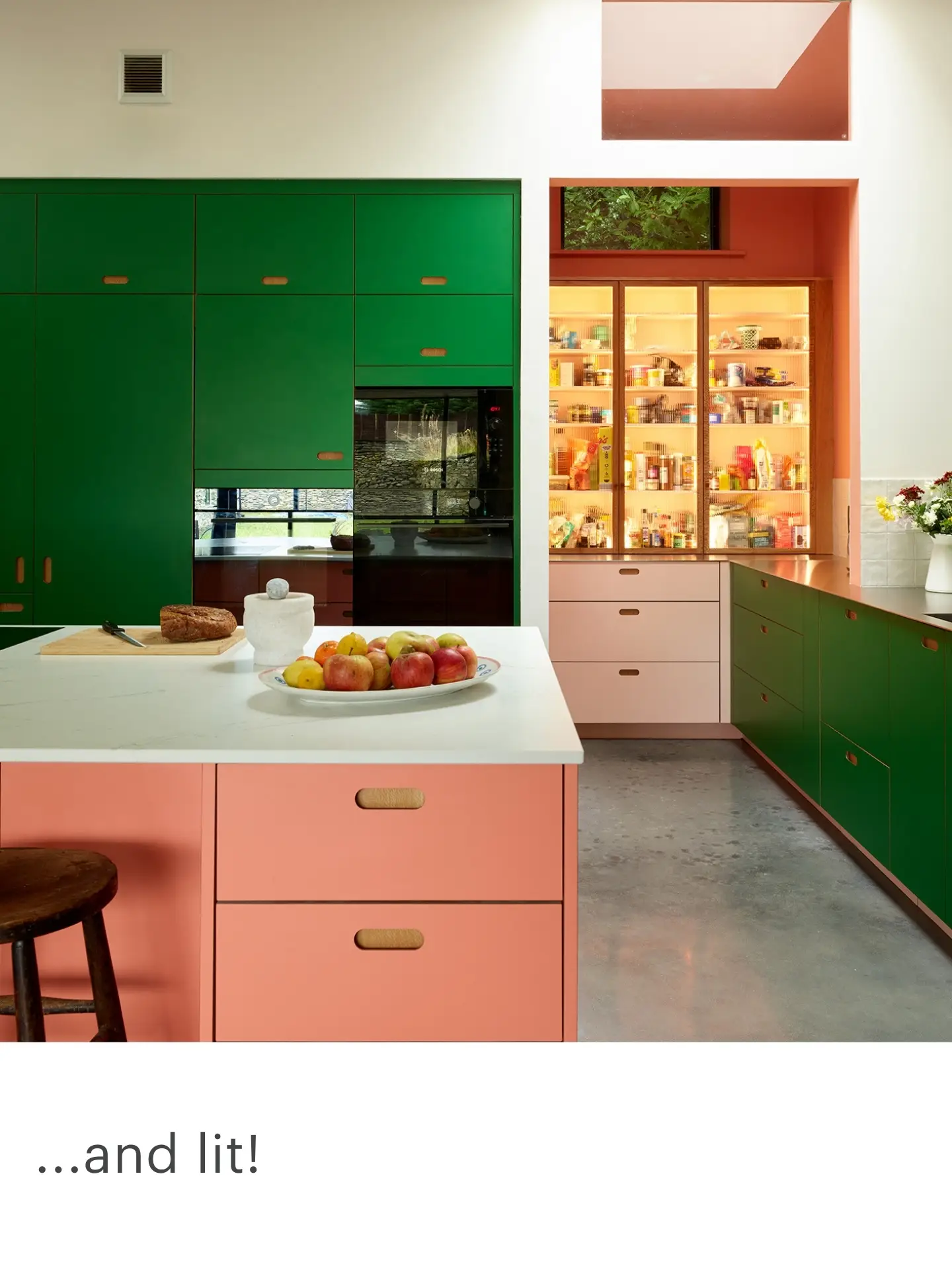 Pink and Green Family Kitchen by Pluck