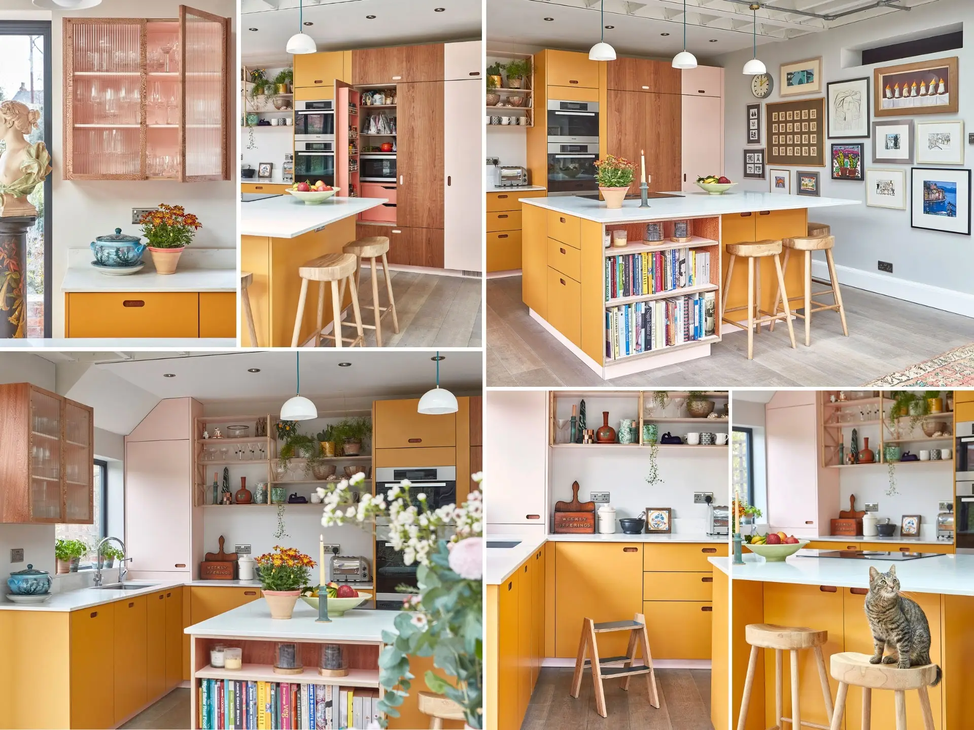 Pluck-Kitchens-Journal-Birmingham-Kitchen-03 Colourful Pluck kitchen in Birmingham with a large island in the centre.