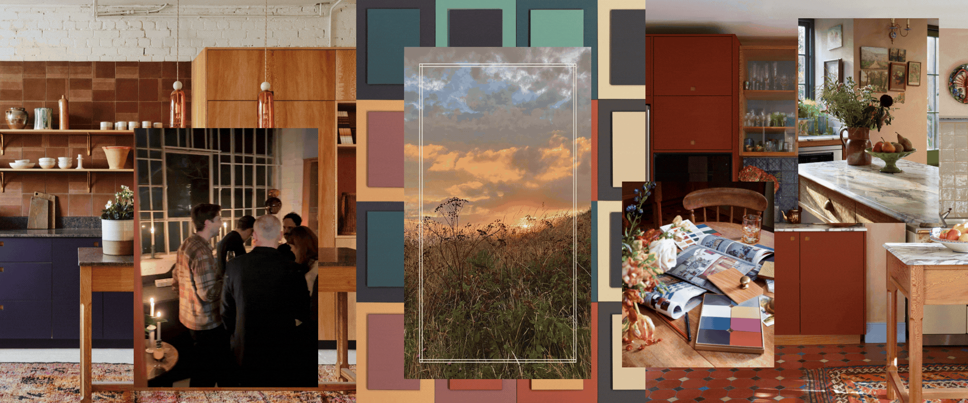 Collage of colourful kitchen images, all designed and made by Pluck