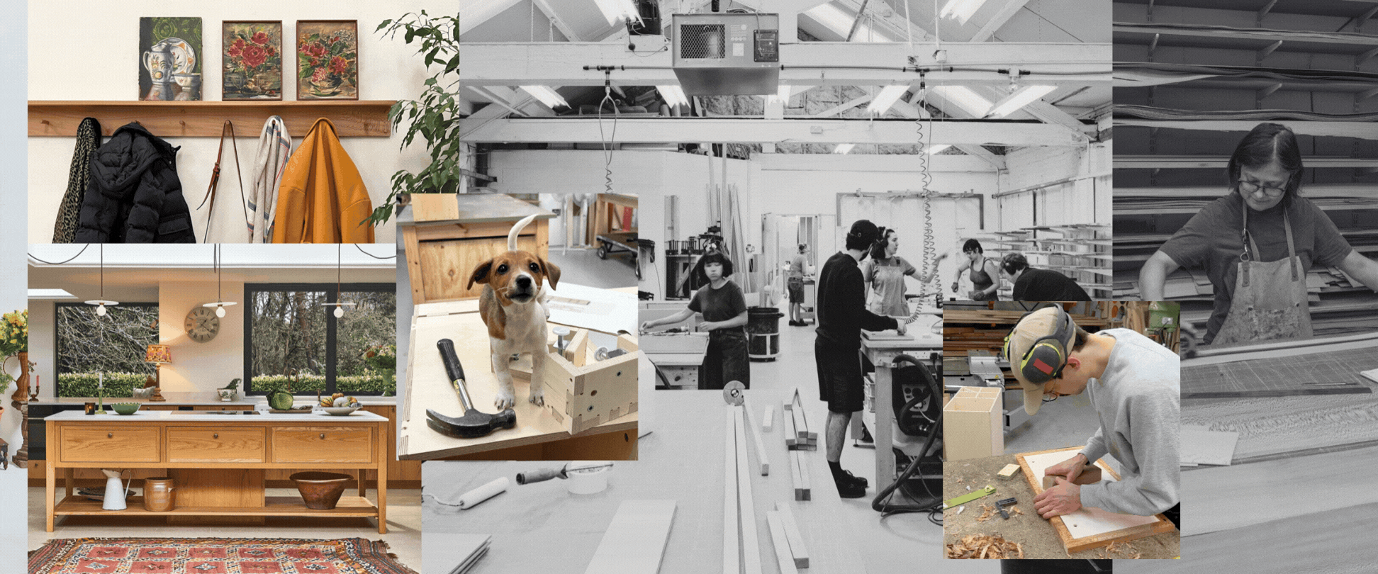 Collage of colourful kitchen images, all designed and made by Pluck