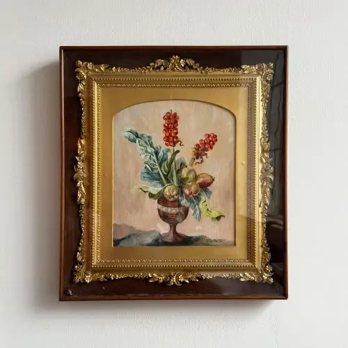 Lords-and-Ladies painting with vibrant red berries, green foliage and apples